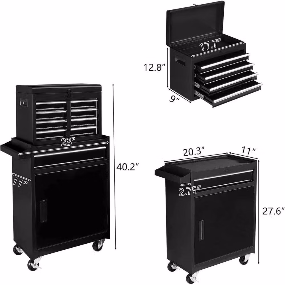 Kelvenix Black Metal Tool Cabinet Storage Chest with 5 Drawers, Lockable and Rollable, W: 100 cm, D: 27.94 cm, H: 102.11 cm – 2