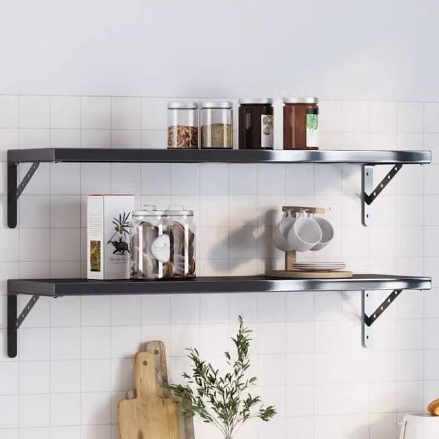 Berkfield Home Black Stainless Steel Shelf Brackets, 4 Pack, W: 30 cm, D: 15.5 cm, H: 2.5 cm – 1