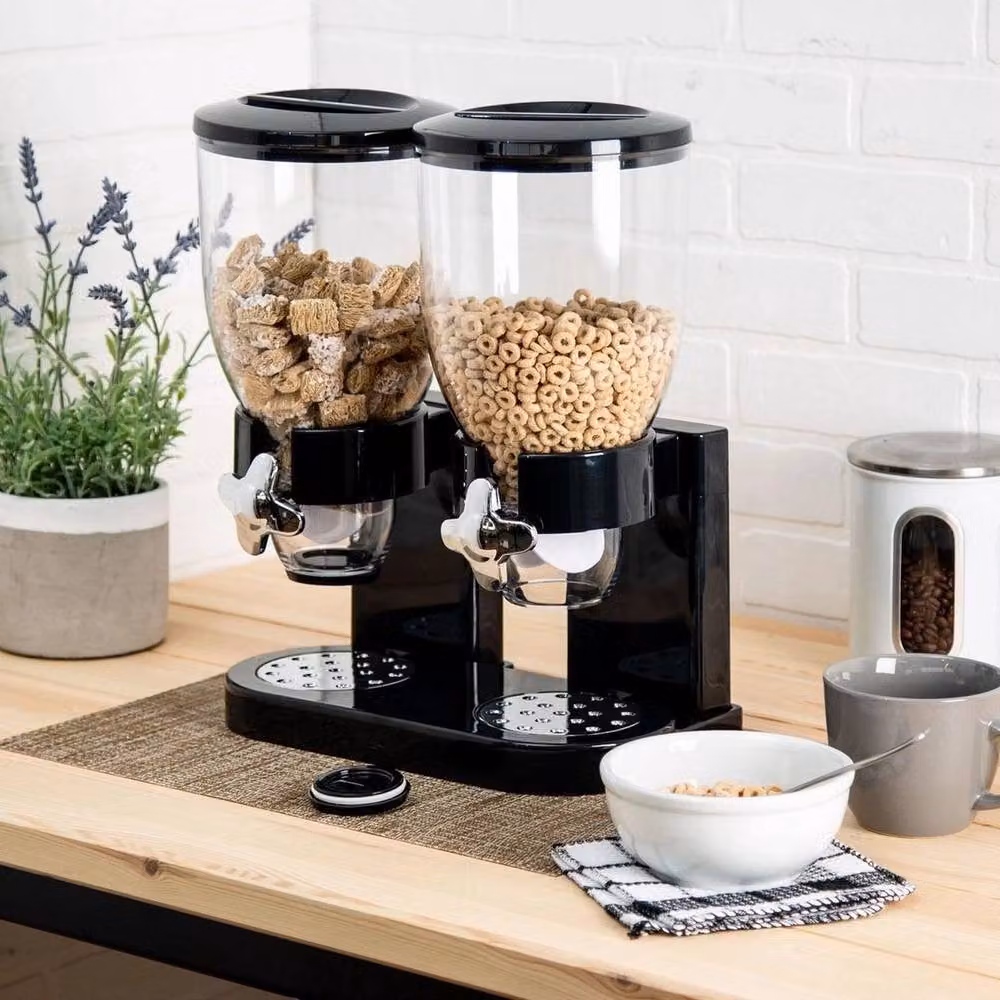 KORVIXA Double Cereal Dry Food Storage Dispenser in Black – 5