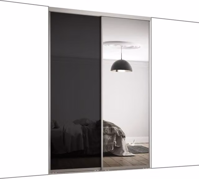 Spacepro Contour Sliding Wardrobe Door Kit with Silver Frame and Black Glass, 610mm