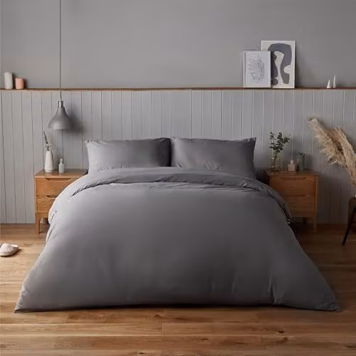 Silentnight Supersoft Microfibre Duvet Cover and Pillowcase Set, Double, Charcoal Grey