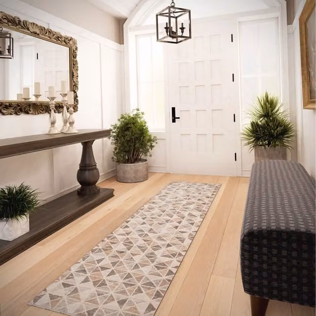 The Rug House Neutral Diamond Geometric Modern Living Area Rug, Beige, W: 240 cm, D: 60 cm