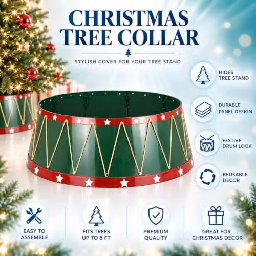 Shatchi Foldable Christmas Tree Skirt Base Cover in Green or Gold, Diameter: 65 cm – 2
