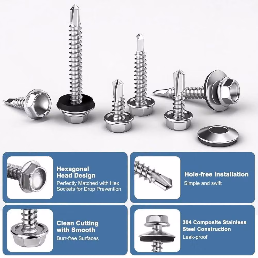 SPETLEK Silver Stainless Steel Self Drilling Hex Screws – 4