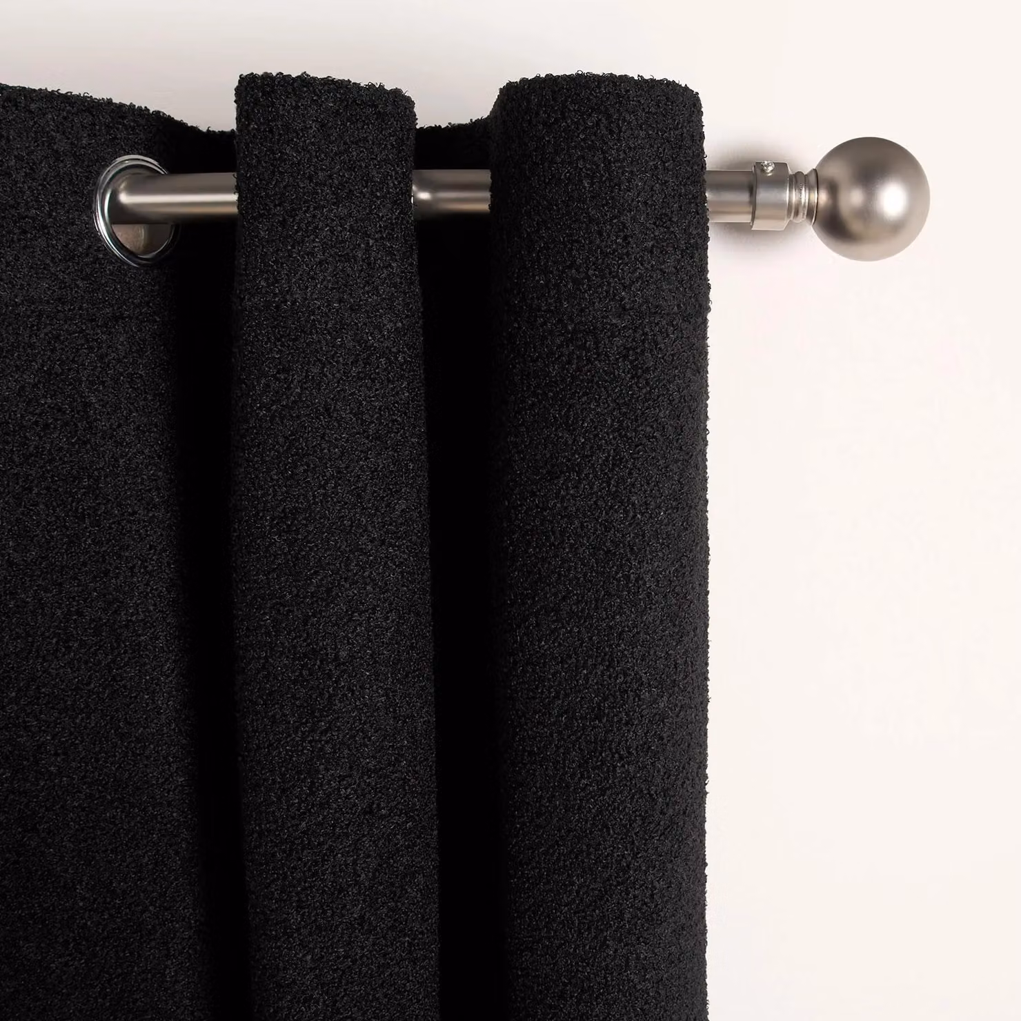 OHS Pair of Blackout Boucle Eyelet Curtains in Black, Width: 167 cm, Drop: 183 cm – 2
