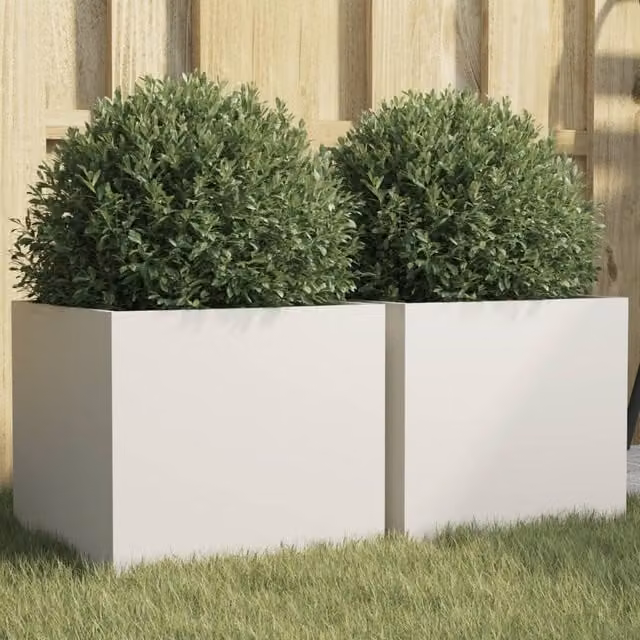 Berkfield Home Steel Planter Tub, 2 Pack, White, W: 32 cm, D: 30 cm, H: 29 cm