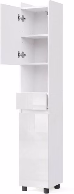 Havendro Mondeer Tall Freestanding Bathroom Cabinet in White with Adjustable Shelves, H 170 x W 30 x D 30 cm – 1