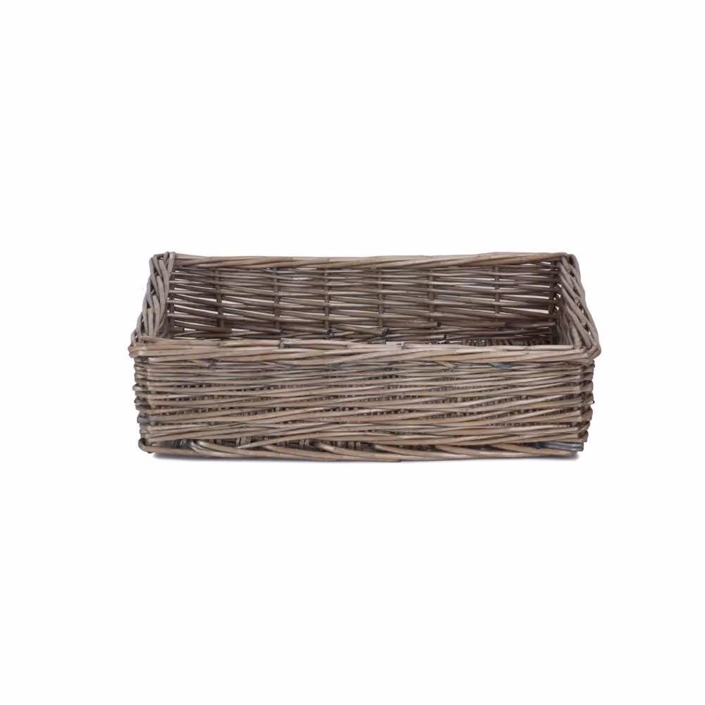 Red Hamper Antique Wash Straight Sided Rectangular Wicker Tray in Brown, Width: 25 cm – 3