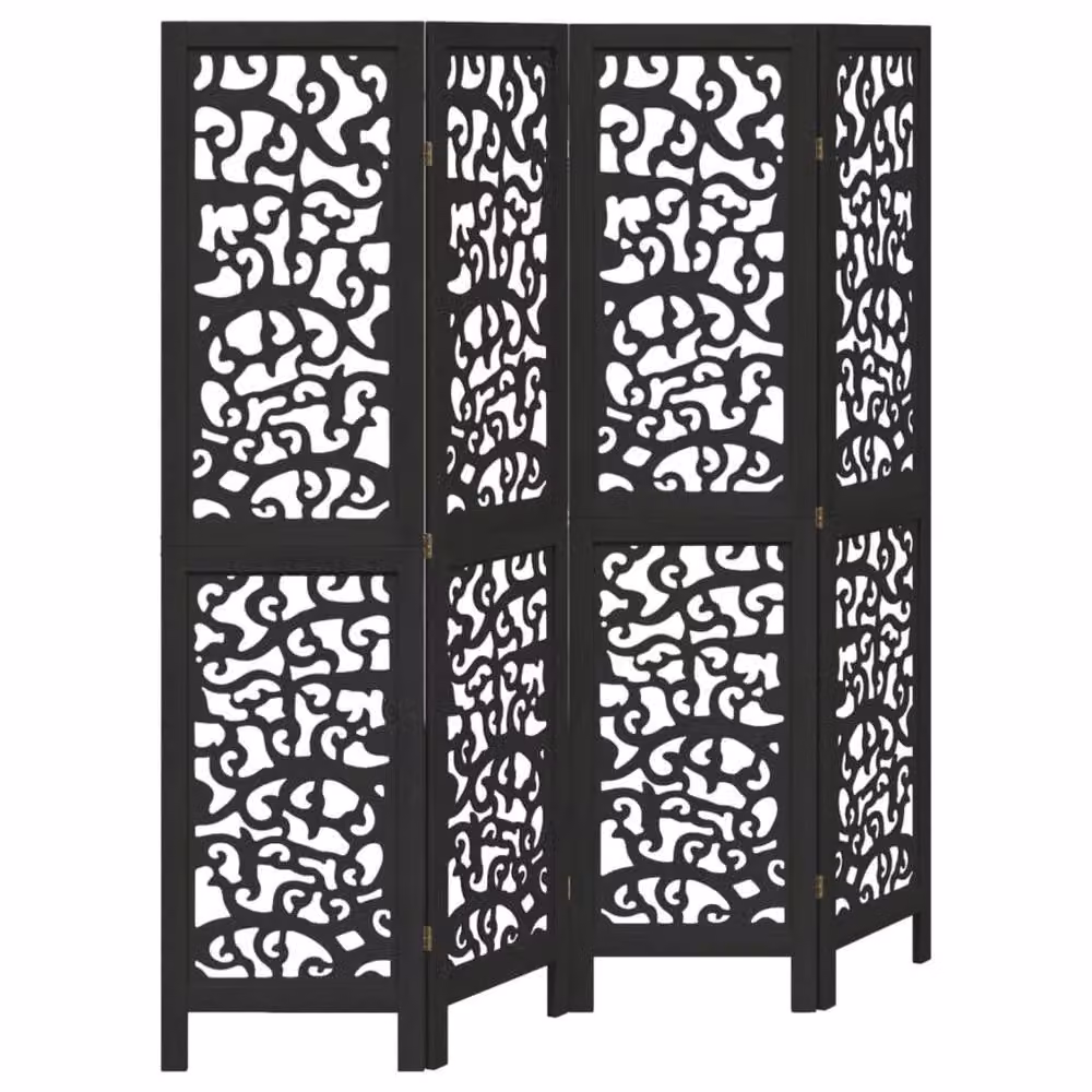 Berkfield Home 4-Panel Black Solid Paulownia Wood Room Divider – 2
