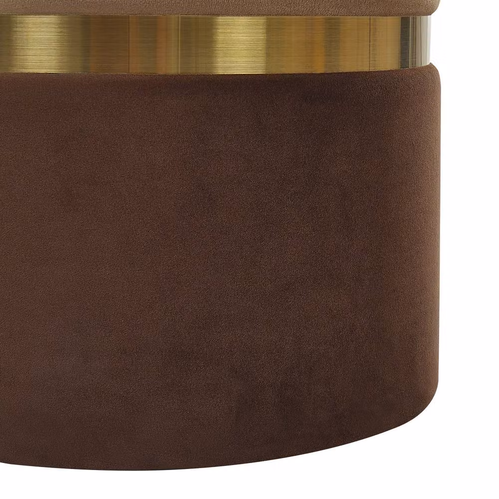 Wyld and Coco Set of 2 Brown Velvet Cylindrical Storage Pouffes with Gold Metal Detail – 5