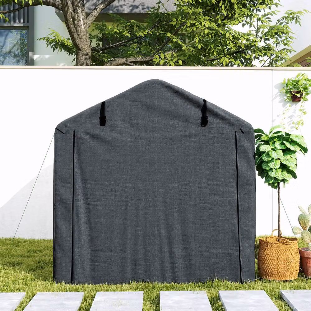 Rolipo Waterproof Garden Storage Tent with Single Zipper Door and Gable Roof, Dark Grey, W: 220 cm, D: 160 cm, H: 157 cm – 8