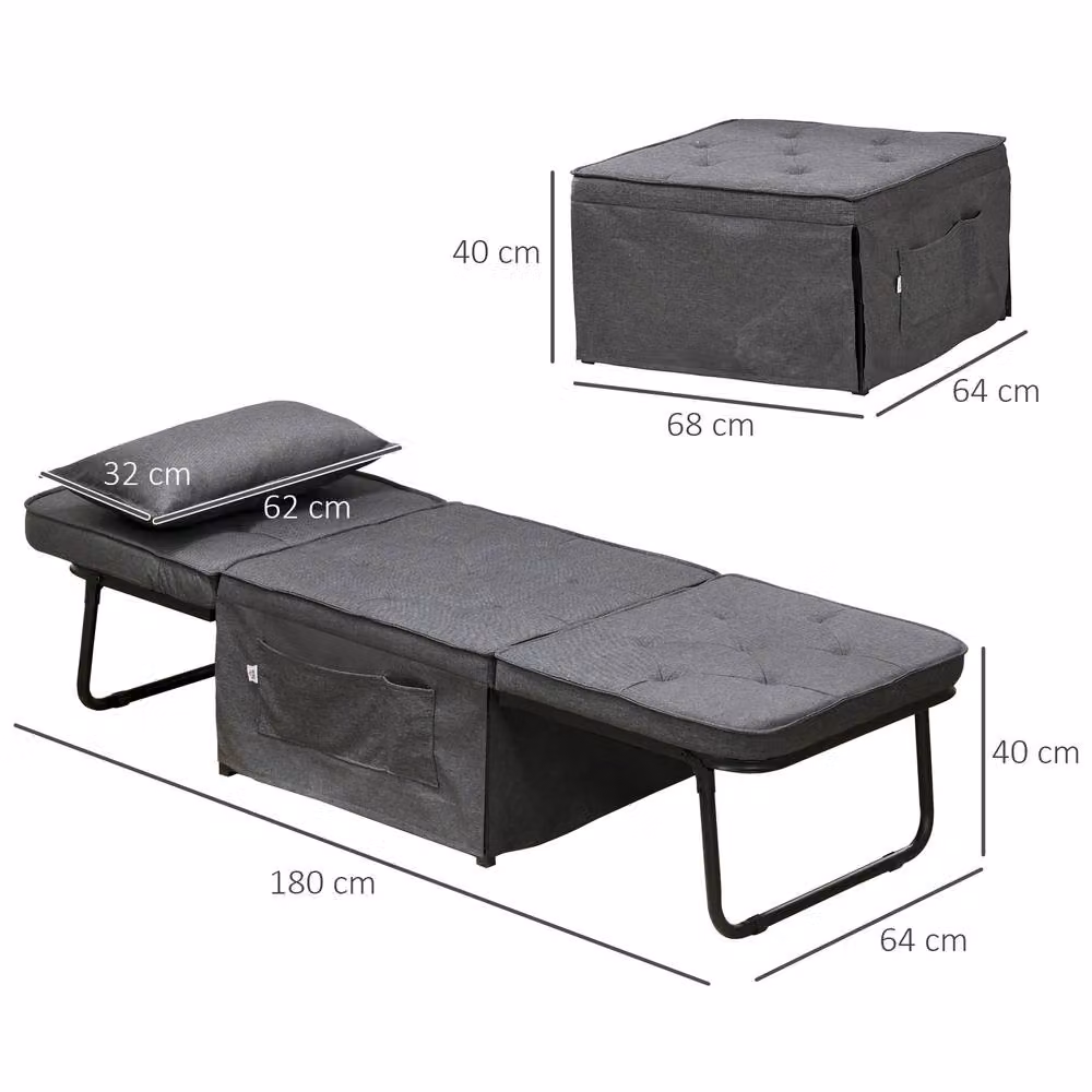 STILVORA Modern Grey Fabric Sleeper Chair Bed with Adjustable Backrest and Ottoman – 4
