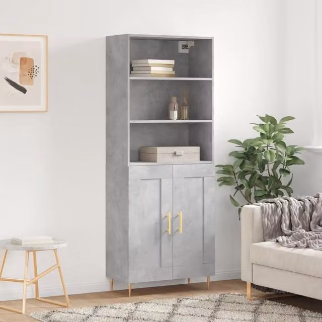 Berkfield Home Modern Highboard in Concrete Grey, W/D/H: 69.5 x 34 x 180 cm