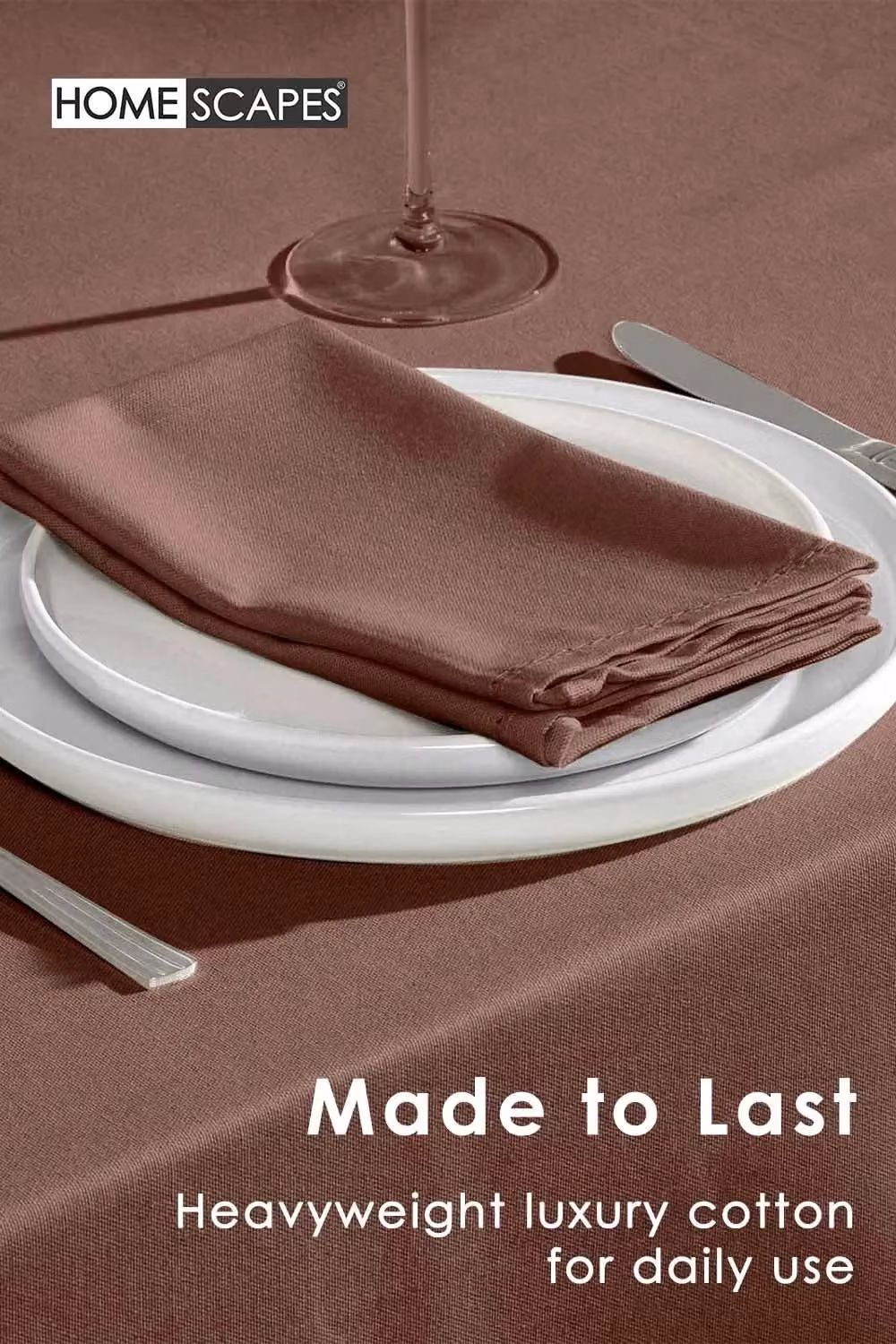 Homescapes Plain Cotton Rectangular Tablecloth in Brown, W: 137 cm, L: 228 cm – 3