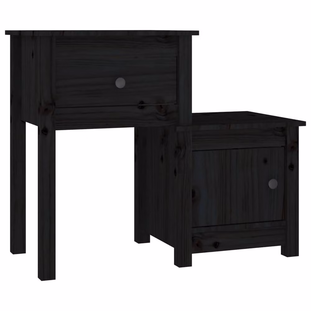 Berkfield Home Set of 2 Black Solid Wood Pine Bedside Cabinets W/D/H: 79.5 x 38 x 65.5 cm – 3