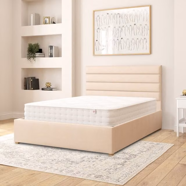 Aspire Kelly Fabric Ottoman Storage Bed in Beige Kimiyo Linen, Double (140 x 200 cm)