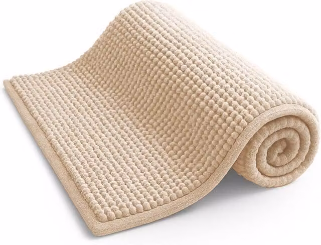 Keplin Non-Slip Microfibre and Chenille Bath and Toilet Mat, Beige, W/D: 40 x 60 cm