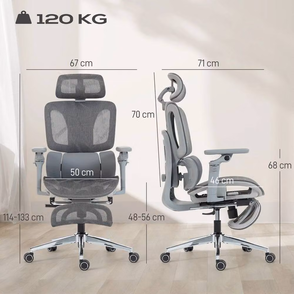 PAWNORA Ergonomic Grey Fabric Office Chair with Headrest and Seat Depth Adjustment – 2