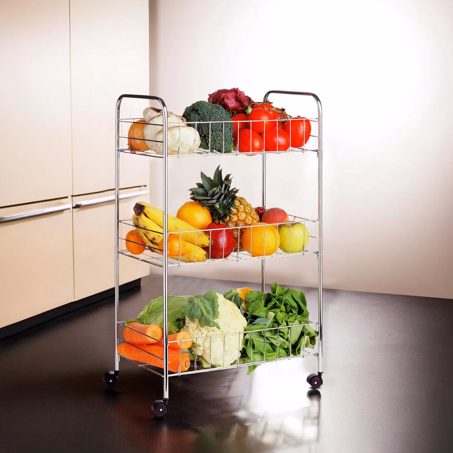 Orsina Franco 3 Tier Chrome Kitchen Storage Cart in Silver – 2