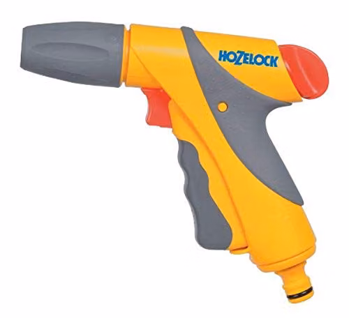 Hozelock Jet Spray Gun Plus with 3 Spray Patterns and Flow Control in Grey and Yellow