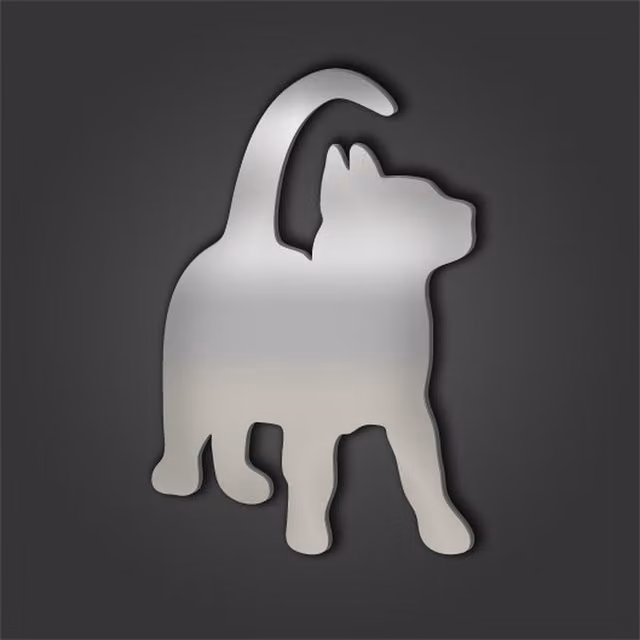 Cat Style 6 Silver Acrylic Pet Mirror in Silver, Extra Small