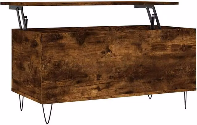 Berkfield Home Modern Smoked Oak Coffee Table in Brown with Lift Mechanism, W: 90 cm, D: 44.5 cm, H: 45 cm – 1