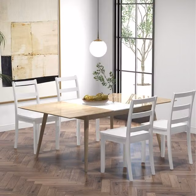 Costway Set of 2 White Ladder Back Dining Chairs in Wood and MDF