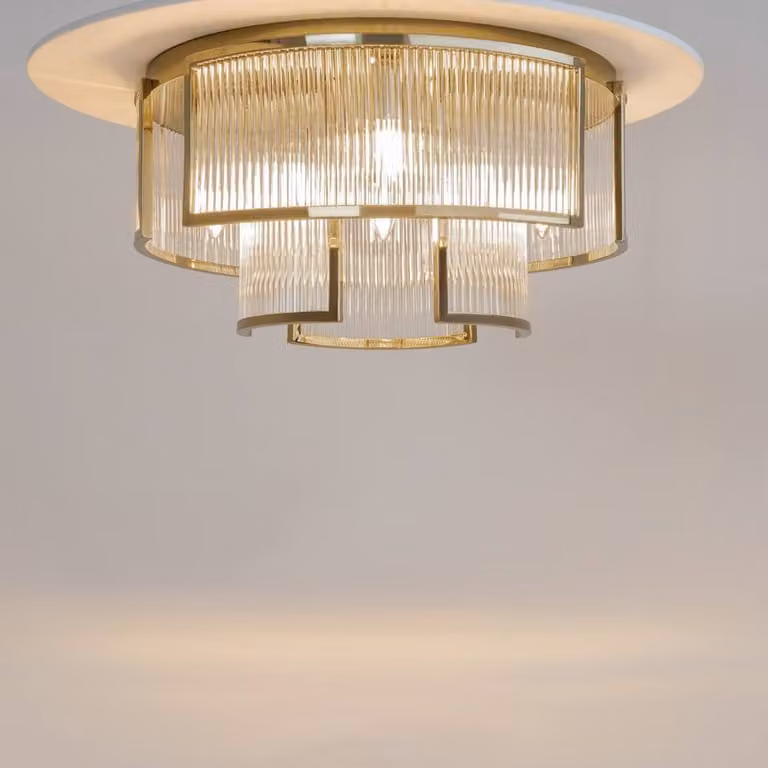 Netlighting Frame Modern Cylindrical Ceiling Light in Gold/Brass with Transparent Glass Shade, Diameter: 55 cm, 6 x E14