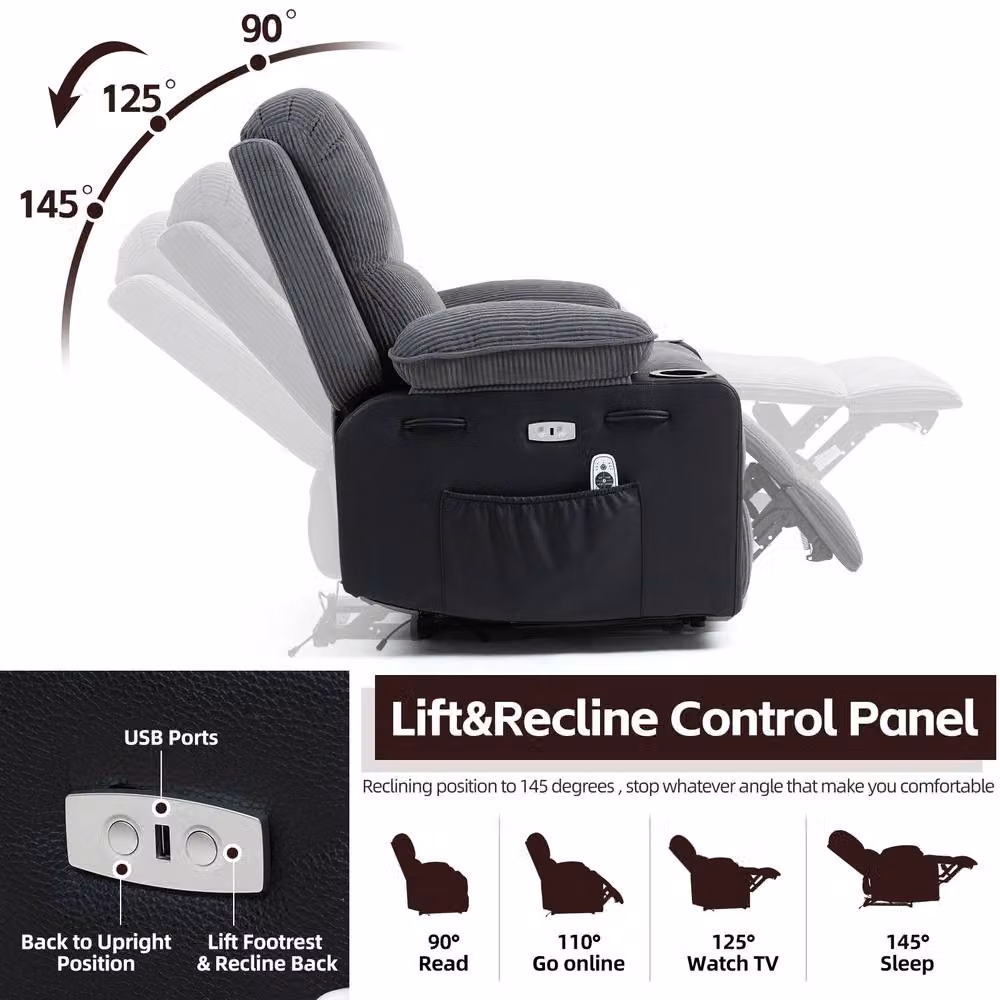 KEEPREAPER Comfortable Power Recliner Chair with 8-Point Massage, Heating and Cup Holder in Grey – 4