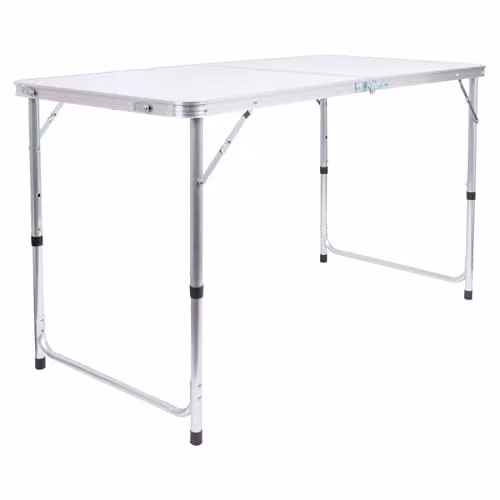 Harbour Housewares Height Adjustable Aluminium Folding Picnic Table, White, W: 120 cm, D: 60 cm