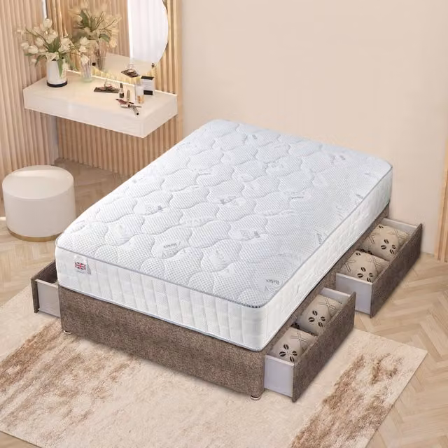 Somnior Beds Ltd Brown Fabric Upholstered Hybrid Divan Bed with Drawers W/D/H: 140 x 200 cm