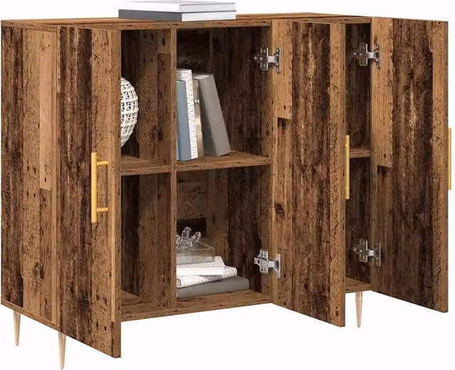Berkfield Home Rustic Brown Sideboard in Old Wood, W/D/H: 90 x 34 x 80 cm