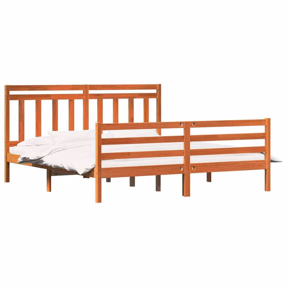 Berkfield Home Solid Pine Bed Frame with Headboard in Waxed Brown, 180 x 200 cm – 2