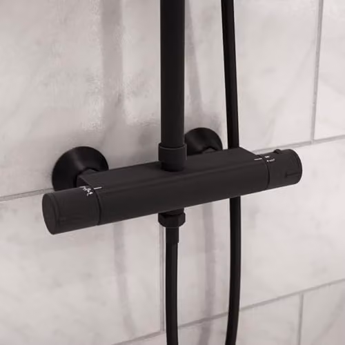 Nes Home Matte Black Exposed Thermostatic Bar Shower Set with Overhead and Handheld Shower – 5