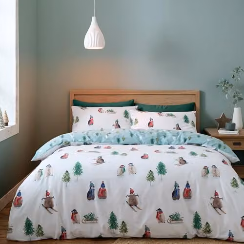 Catherine Lansfield Snowy Penguin Reversible Double Duvet Cover Set with Pillowcases, White, W/D/H: 200 x 200 cm, Pillowcases: 50 x 75 cm