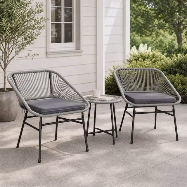 STILVORA 3-Piece Modern Bistro Set with Steel Frame in Grey – 1