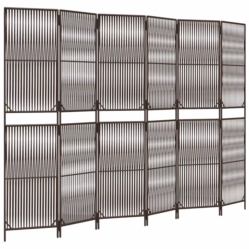 Berkfield Home 6 Panel Brown Poly Rattan and Steel Room Divider – 2