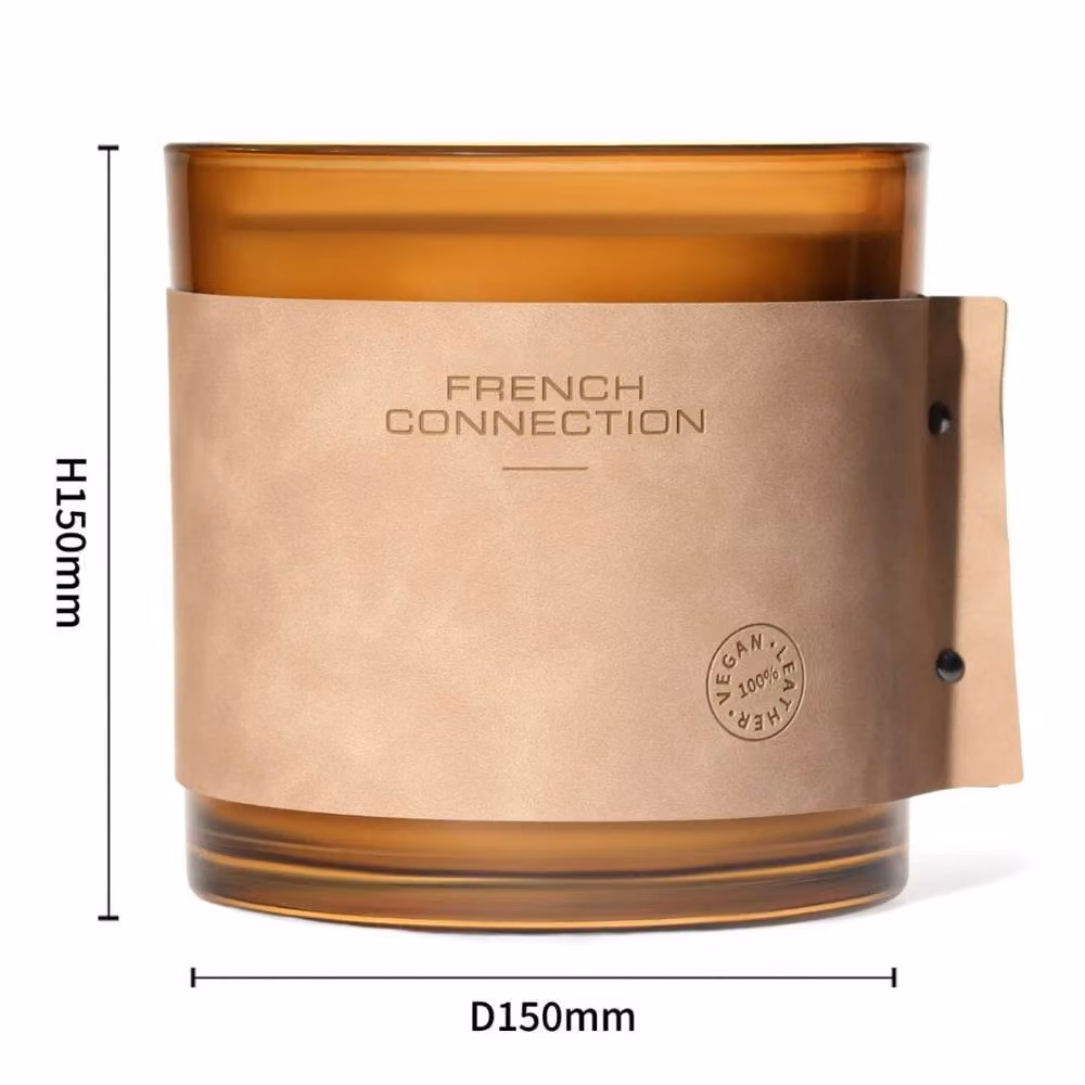 French Connection Leather Effect Four Wick Candle in Bergamot and Amberwood, 1.46kg, Brown/Multicolour – 2