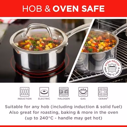 Kuhn Rikon Silver Stainless Steel Saucepan with Glass Lid, 14cm, 1L – 4