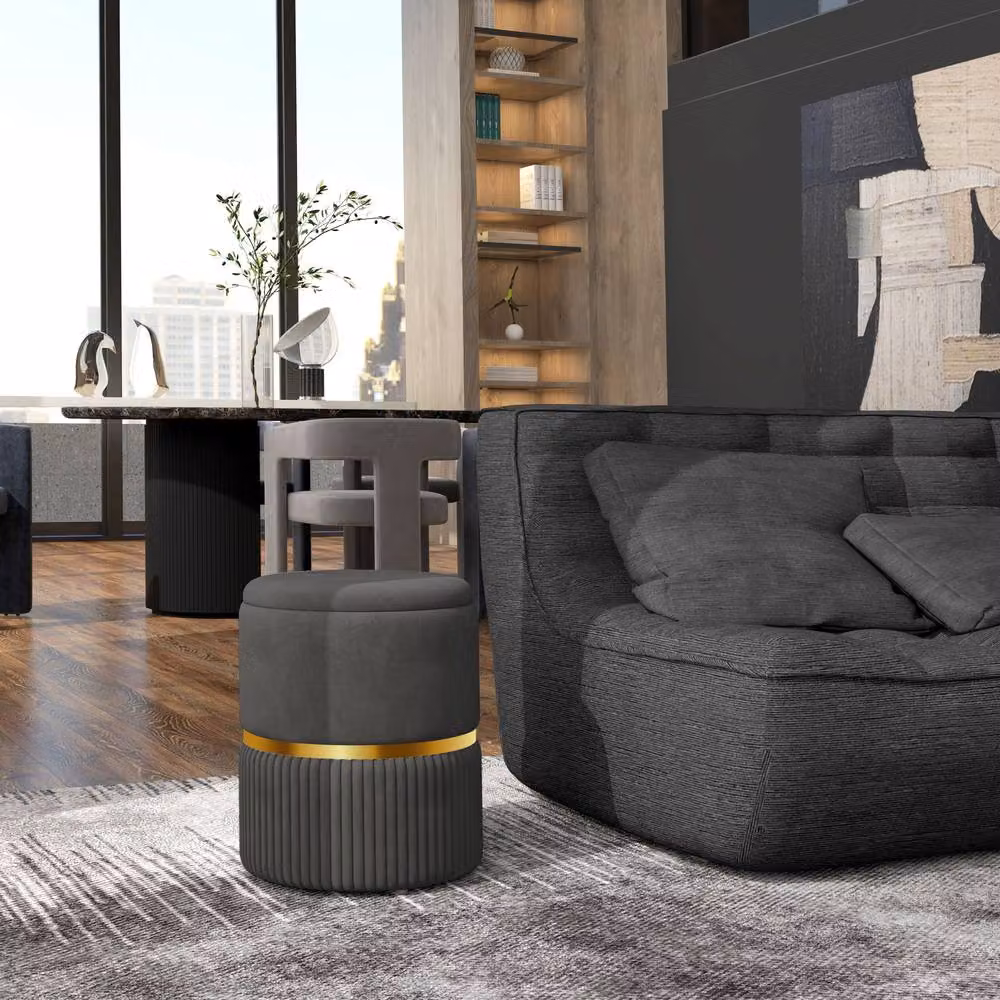 STILVORA Grey Upholstered Footstool with Storage – 2