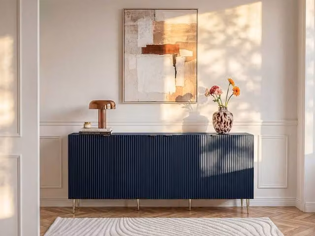 Vente-unique YESINIA 4-Door Buffet in Midnight Blue and Gold, MDF and Steel