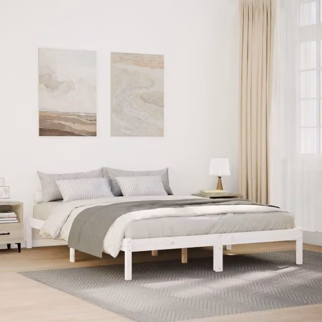 Berkfield Home Extra Long Solid Wood Pine Bed Frame in White, W: 160 cm, L: 210 cm