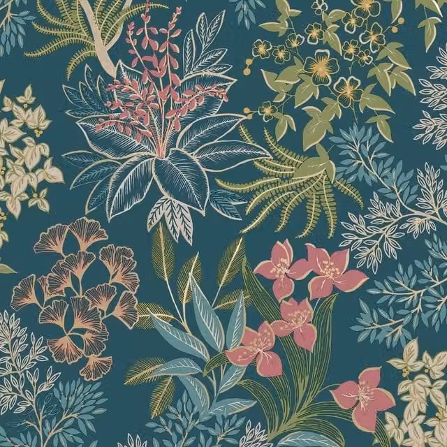 Holden Decor Full Bloom Botanical Floral Wallpaper in Petrol Teal