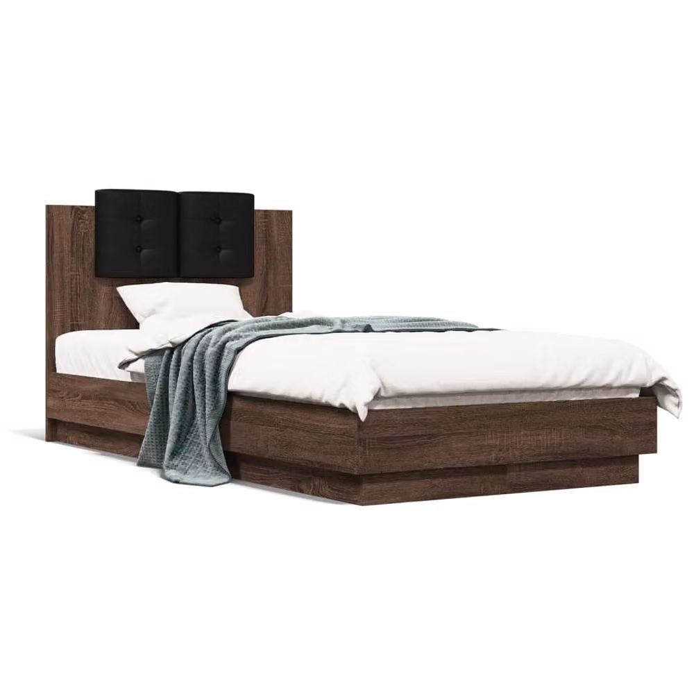 Berkfield Home Soft Bed Frame in Brown Oak with Drawers, Small Single, W/D/H: 190 x 75 x 78 cm – 3