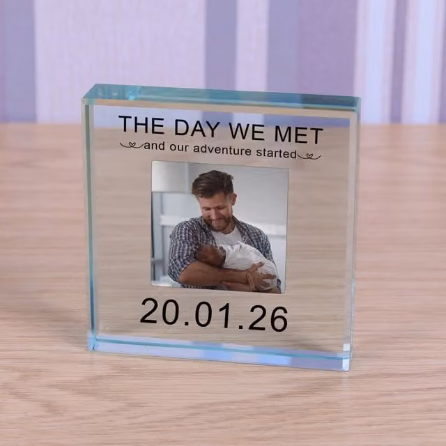 Uniqueful Personalised The Day We Met Glass Token Anniversary Keepsake in Transparent and Beige