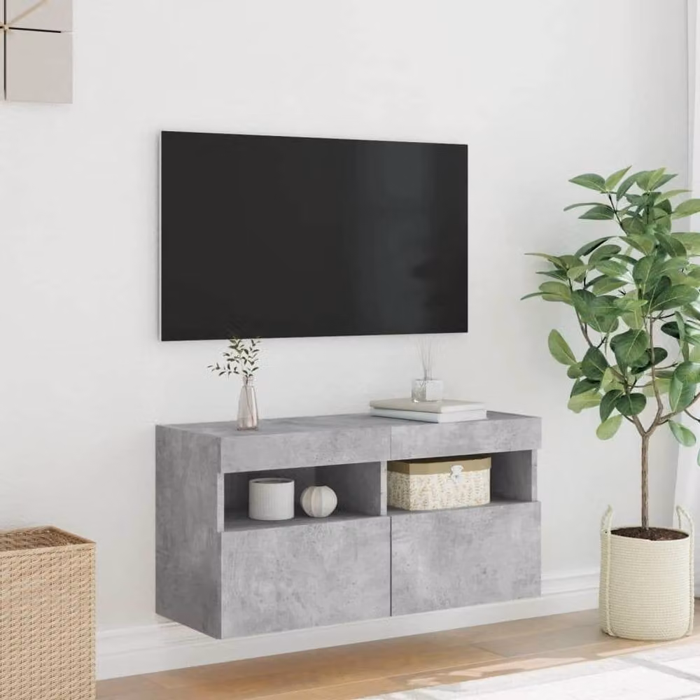 Berkfield Home Modern Wall Mounted TV Cabinet with Integrated LED Lights in Matt Concrete Grey, W/D/H: 80 x 40 x 40 cm – 5