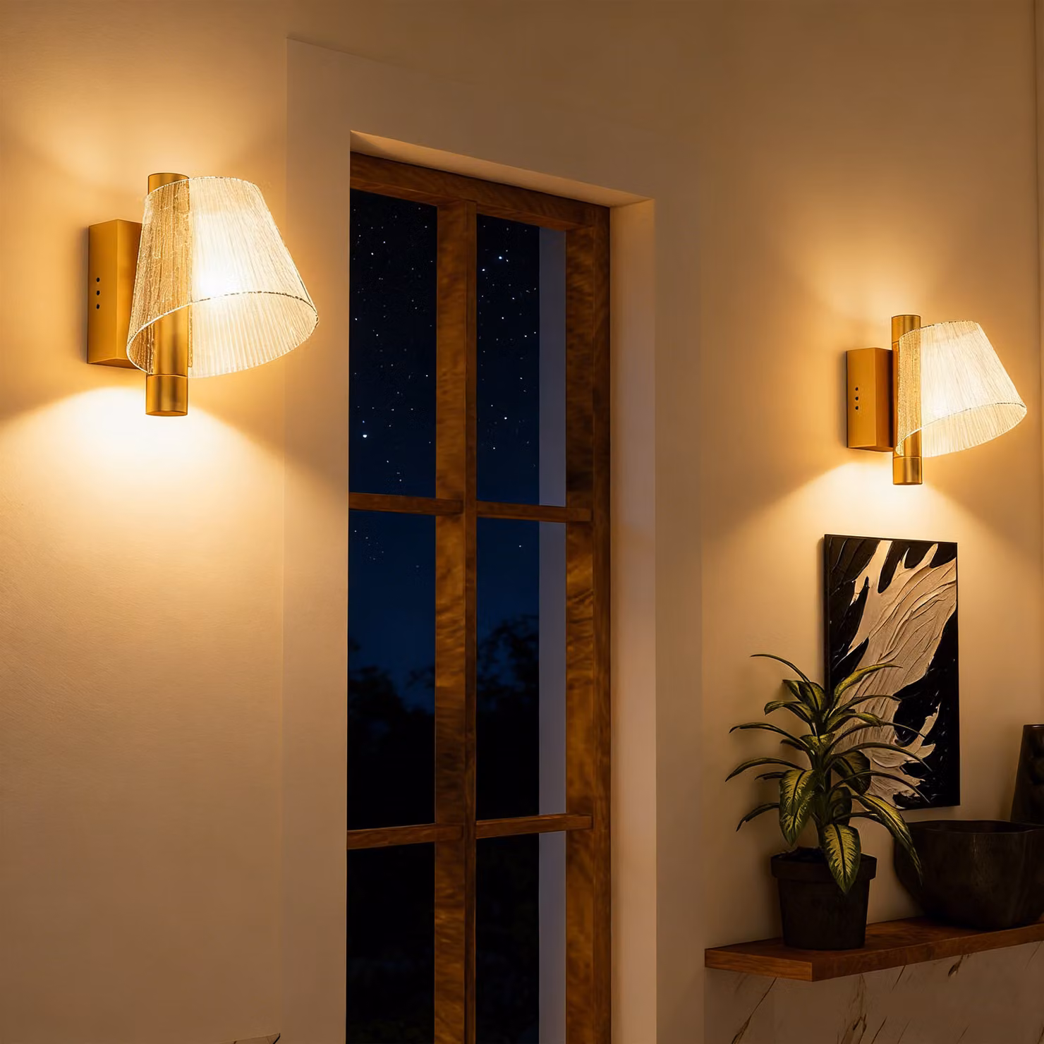 HOMCOM 2 Pack Modern LED Starry Wall Lamps in Gold, Adjustable Colour Temperature, Up and Down Lighting for Bedroom, Living Room, Hallway and Stairs – 4