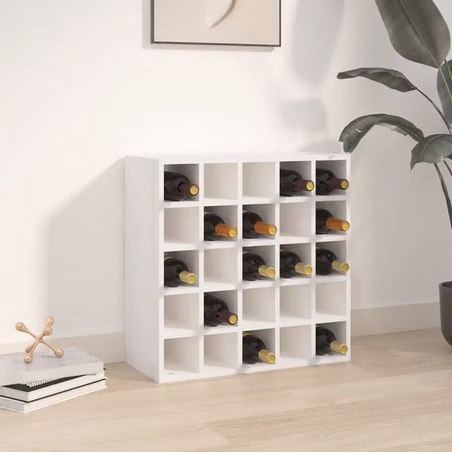 Berkfield Home White Rustic Solid Wood Pine Wine Cabinet with Bottle Rack W/D/H: 56 x 25 x 56 cm