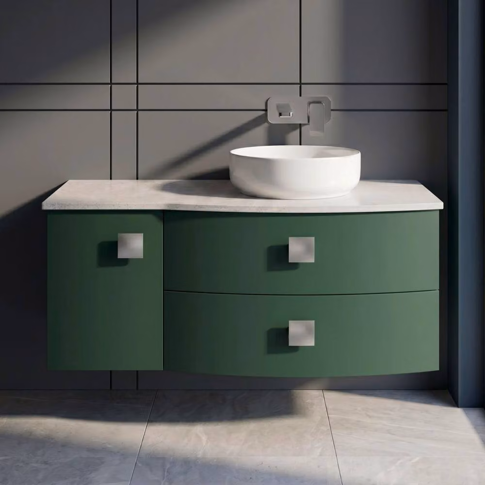 Balterley Gentleshaw 2 Drawer Right-Hand Wall Hung Vanity Unit, Green and White – 2