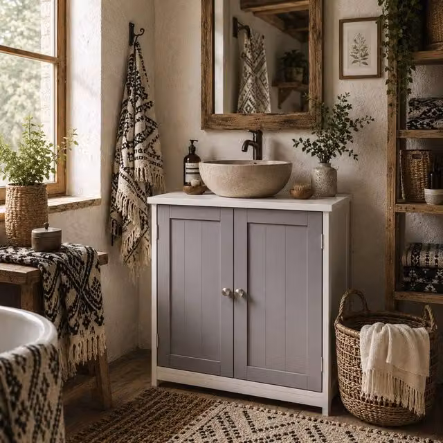 Wyld Haus Rova Compact Under Sink Bathroom Cabinet in Grey with Internal Shelves and Hinged Doors W/D/H: 60 x 30 x 60 cm – 1